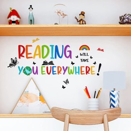 iMagitek Reading Corner Wall Stickers, Reading Will Take You Everywhere Inspirational Quote Wall Decals, Inspirational Educational Quote Wall Decorations for Classroom Reading Room Study Room Library