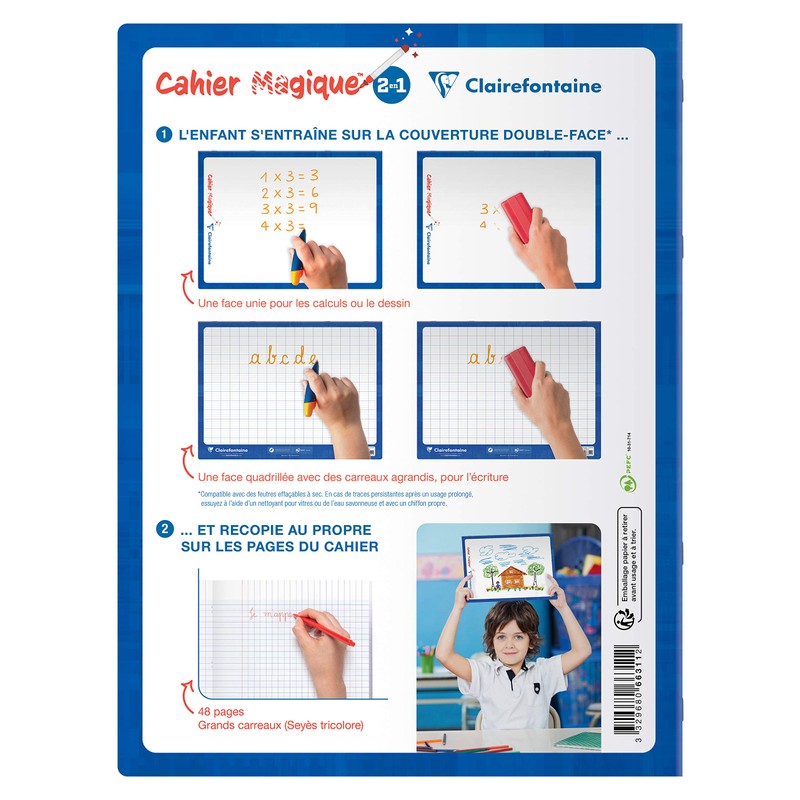 Clairefontaine Cahier Magique 66311C Notebook Double-Sided and Washable Slate Cover