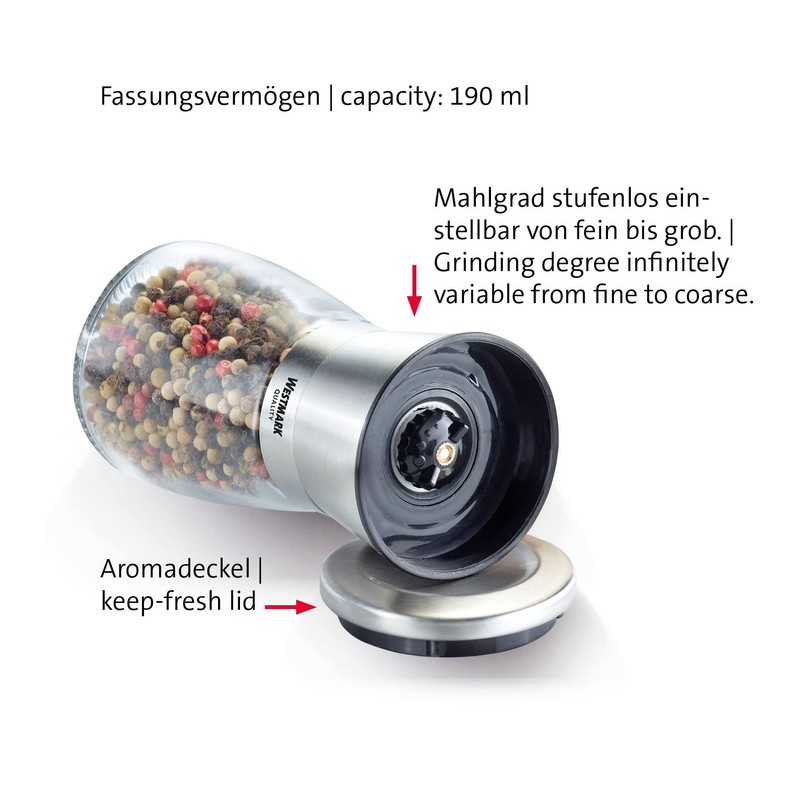 Westmark Spice Mill with Ceramic Grinder, Glass/Ceramic/Stainless Steel, Stainless Steel,