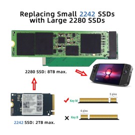 chenyang M.2 2242 to 2280mm NVME M-Key SSD Upgrade Extension Adapter Compatible with Legion Go Game Boy