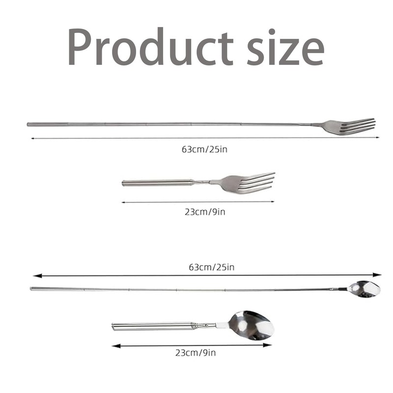 2 pieces, stainless steel telescopic fork, telescopic spoon, long telescopic