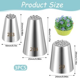 Pack of 3 Grass Icing Nozzles, Professional Grass Piping Nozzles (233, 234 and 23 m) Decorative Tips for Glazing, Multiple Opening for Decorating Cakes and Cupcakes