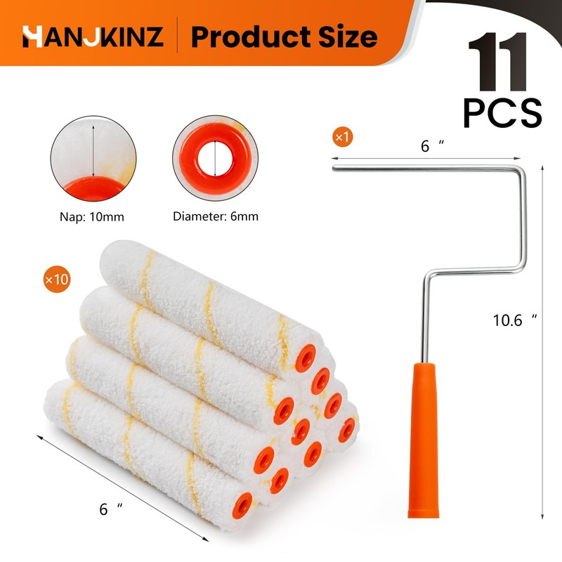 HANJKINZ Microfiber Paint Roller Covers, 6 Inch, 3/8 Inch Nap,