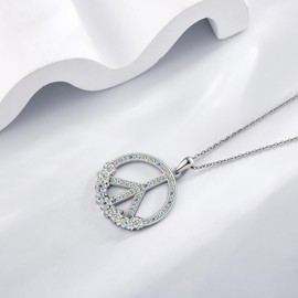 VENACOLY Peace Sign Chain Sterling Silver Peace Symbol Peace Pendant Necklace Peace Sign Jewellery for Women, No Gemstone