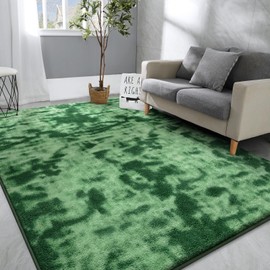 Hutha Large Area Rug, 4x6 Tie-Dyed Green Fluffy Shag Rugs for Living Room Bedroom, Modern Aesthetic Super Soft Anti-Skid Indoor Carpet for Nursery Kids Room Home Decor