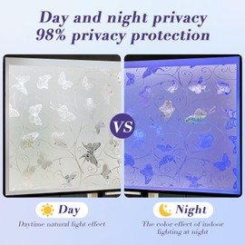 ColorfulHall Butterfly Frosted Glass Window Film Window Privacy Film,Bathroom Decor Privacy Window Film Day and Night Static Cling 90% UV Heat Blocking Window Clings(17.5X78.7 inch)