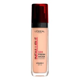 Base de Maquillaje Líquida L'Oréal Paris Infallible 32H Freshwear, Larga Duración y Alta Cobertura con Acabado Luminoso, Fórmula con Vitamina C y FPS 