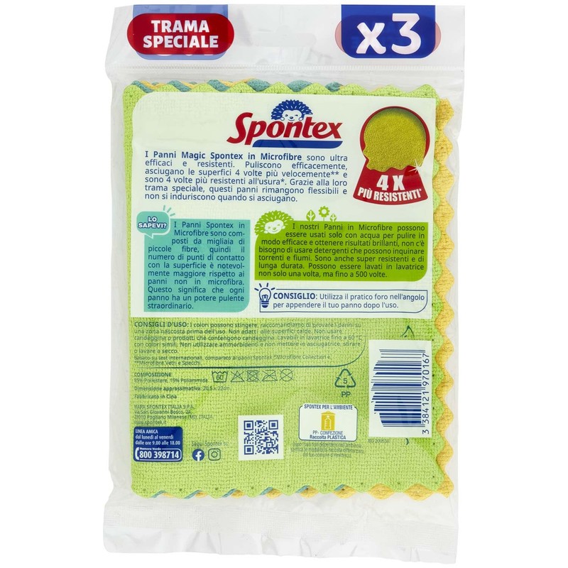 Spontex Magic Ultra Strong and Absorbent Cloths, Polyester/Polyamide/Polyurethane, Neon Colours,