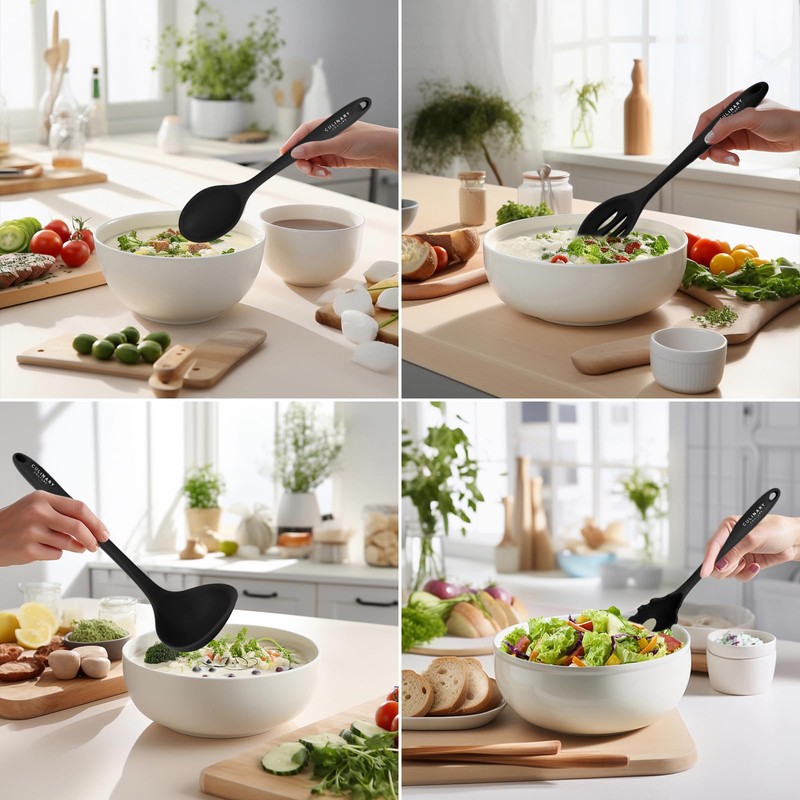 Culinary Couture Black Silicone Kitchen Utensils Set of 6, Non-Stick