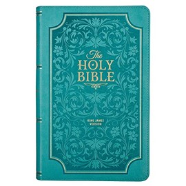 KJV Holy Bible, Giant Print Standard Size Faux Leather Red Letter Edition - Thumb Index & Ribbon Marker, King James Version, Teal Floral