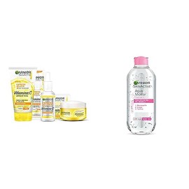 Garnier Skin Active Kit express aclara serum, crema y gel con vitamina c  Garnier Skin Naturals Face Agua Micelar Desmaquillante para Todo Tipo de... 