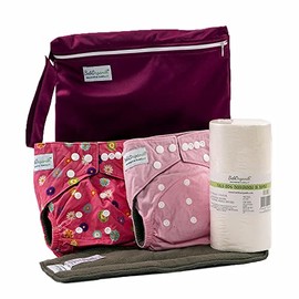 Caja De Regalo 2 Pañales de Tela Ecológicos de Bambú para Niña, Unitalla, Reusables, con Protectores Absorbentes, Toallas y Bolsa Antiolores, BambuOrganik