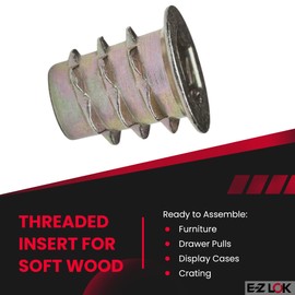 E-Z LOK Threaded Insert for Soft Wood, Zinc Hex-Flanged Thread Inserts 1/4-20 Internal Threads, 13mm Length Pack of 100