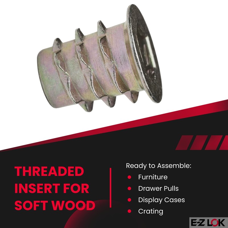 E-Z LOK Threaded Insert for Soft Wood, Zinc Hex-Flanged Thread