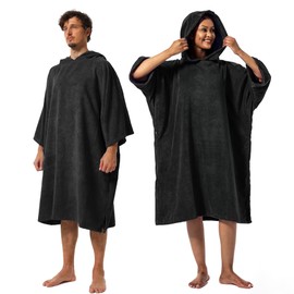 Surf Poncho Changing Robe with Hood and Pocket Microfiber Changing Towel Poncho for Surfing Beach Swimming Outdoor Sports (Black)