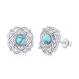 arete de plata de ley 925 con nudo celta y estilo bohemio de color turquesa, aretes hipoalergénicos para orejas sensibles, Plata de ley, Turquesa