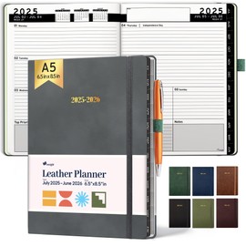 Ensight 2025-2026 HARDCOVER Leather Planner Weekly & Monthly - 6.5x8.5 Inches - Academic Planner Business Personal or Student - Pen Holder, Thick Paper, July 2025 - June 2026 (Grey)