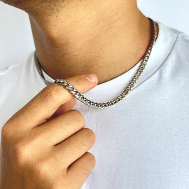 HEIX Mens 6-10mm Chain Necklace Stainless Steel Simple Cuban Chunk Link for Men and Boys, Large, Stainless Steel, No Gemstone (24, 6mm)