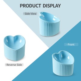 5.5 Inch Raised Tilted Cat Food Bowl, Elevated Ceramic Cat Bowl, Love Heart Shape, Slanted Pet Feeding Dish, Stress Free Feeder Bowl for Kitty, Small Cats, Protect Pet's Spine, 1 Pack - Blue