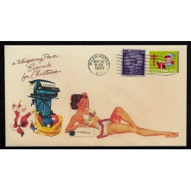 1955 Evinrude Boat Motor Ad Featured on Xmas Collector's Envelope *XS121