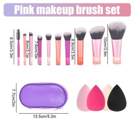 PLUSHCEWT 10 Pcs Makeup Brush Set with 4 Makeup Sponges and Cosmetic Bag Premium Synthetic Brushes for Foundation Powder Blush Eyeshadow Concealer and Highlight Travel and Everyday Use (multicolour)