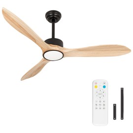 iTni Wood Ceiling Fan with Lights,52Inch Ceiling Fans with Remote Control,Dimmable Light,3 CCT,6 Speeds,Noiseless DC Motor,2 downrod,Ceiling Fan for Bedroom,Living Room,Indoor