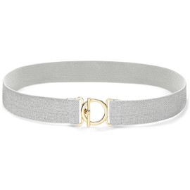 MESU Women Skinny Belt for Dresses Retro Stretch Ladies Waist Belt Silver Band Gold Buckle 75CM