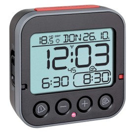 TFA Dostmann Digital Radio Alarm Clock with Temperature Display, Black, L 95 x B 41 x H 96 mm