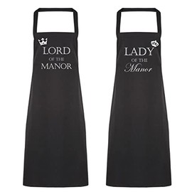 60 Second Makeover Limited Couples Lord and Lady Of the Manor Black Apron Set Novelty Gift Wedding Anniversary Husband Wife House Warming