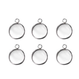 lanbeide Stainless Steel Pendant Trays Round Bezel Antique Silver for Cabochon Setting Jewellery Crafts Round 12 mm 50pcs