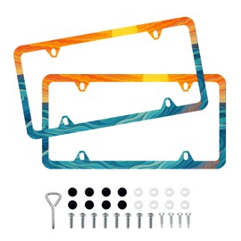 Artsy Ocean Waves License Plate Frame - Unobstructed Narrow-Edge 2 Packs Universal Stainless Steel Car License Plate Frames Holder Solid Holder with 4 Holes Rustproof for Men Women