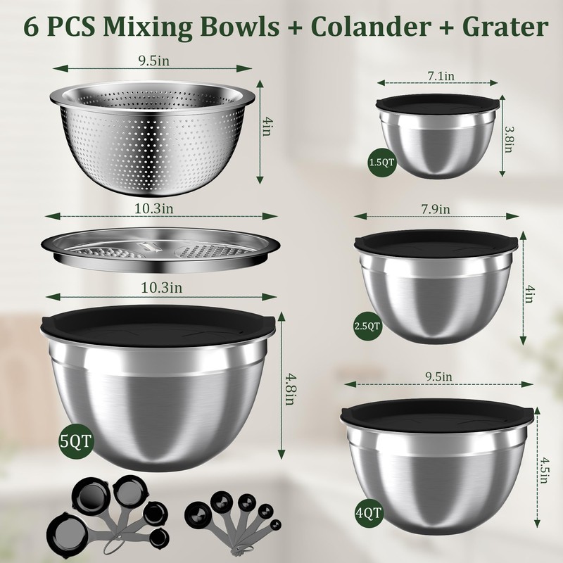 Nicdiet Mixing Bowls with Lids Set, 16PCS Stainless Steel Mixing