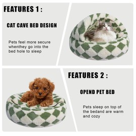 HYQ Cat Beds for Indoor Cats, Small Dog Bed with Cover Cave, Cozy Cat Cave Bed, Round Puppy Bed with Hooded Cover, Dog Beds for Small Dogs with Anti-Slip Bottom(Green, 24×24 Inch)