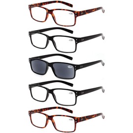 NORPERWIS Reading Glasses 5 Pairs Quality Readers Spring Hinge Glasses for Reading for Men and Women (2 Black 2 Tortoise 1sun, 0.50)