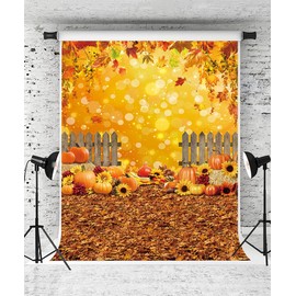 Fall Maple Leaf Backdrop Autumn Natural Scenery Sunflower Pumpkin Photography Background Thanksgiving Harvest Baby Shower Party Photo Booth Props (5x7FT)