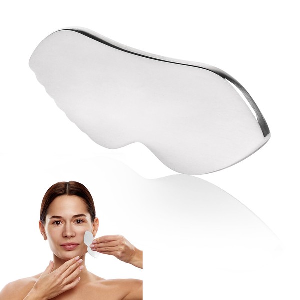 Pumwoy Gua Sha Stein Edelstahl, Gesichtsschabbrett Gua Sha Schaber, Guasha-Gesichtswerkzeug