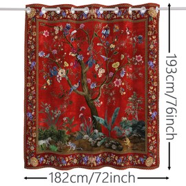 HMS Happy Memories Thicken Durable Polyester Blend Cloth Fabric Bathroom Curtain Colorful Bohemian Boho Floral Print Beautiful Bright Shower Curtain for Bathroom Decoration, 76"x72"
