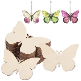 24 Pcs Wooden Butterfly Ornaments to Paint Butterfly Wooden DIY Blank Unfinished Wood Discs Ornament Blank Wood Butterfly Shaped Slices Cutouts for Home Crafts Hanging Decorations