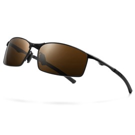 SUNGAIT Ultra Lightweight Polarized Sunglasses Men Rectangular Metal Frame with Spring Hinge (Black Frame Brown Lens) SGT559-HC