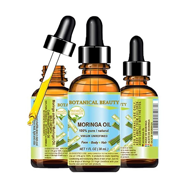 MORINGA OIL - Moringa oleifera WILD GROWTH Himalayan. 100% Pure/Natural/Undiluted/Virgin/Unrefined. 1 Fl.oz.- 30 ml. For Skin, Hair, Lip and Nail Care.