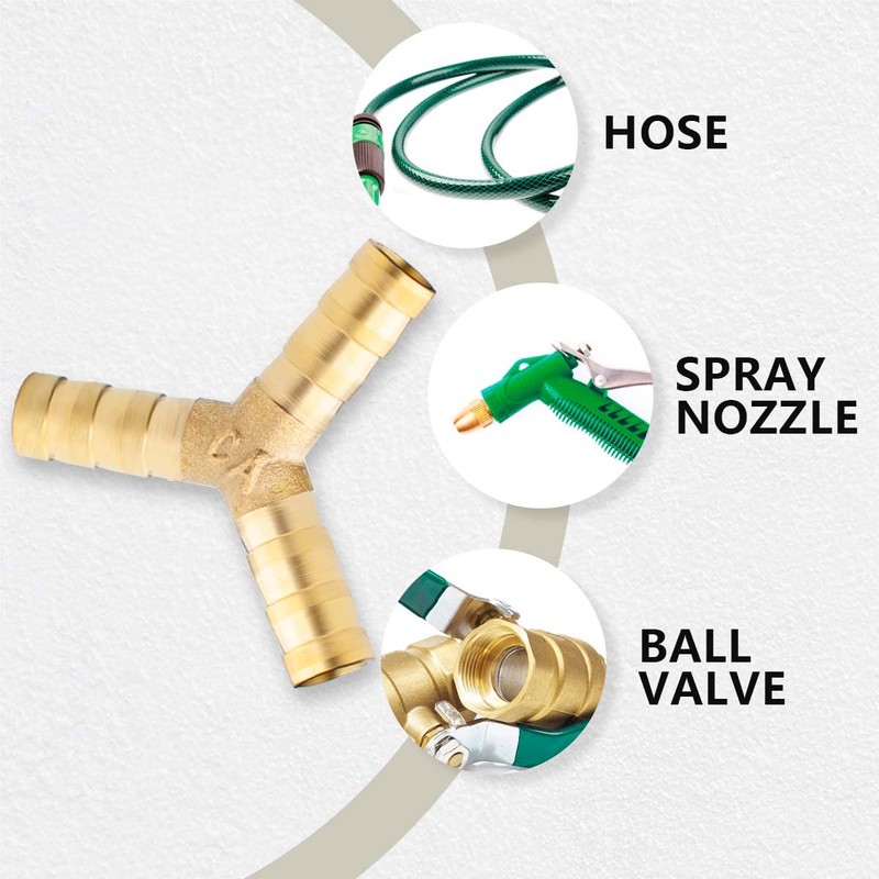 Bwintech 6pcs 8mm 3 Way Y Shaped Brass Hose Connector