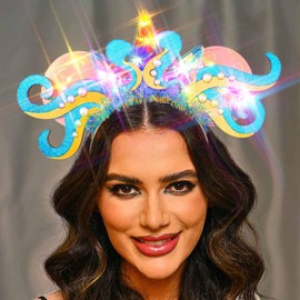 Zoestar Light Up Mermaid Headband Octopus Headpiece Ocean Costume Hair Accessories for Women (Blue, One Size)