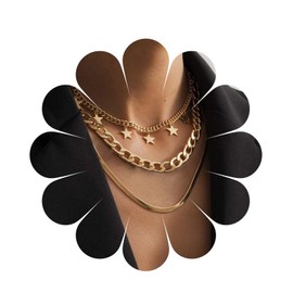 Yheakne Vintage Layered Curb Chain Necklace Gold Herringbone Chain Dangle Star Choker Necklace Punk Multiple Layer Chain Necklace Jewellery for Women and Girls (Gold)