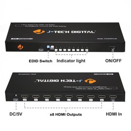 HDMI Splitter 1 In 8 Out 4K 60Hz Premium Quality 4K Ultra HD, HDMI Splitter for Multiple Monitors Duplicate/Mirror by J-Tech Digital [JTD4KSP0108]