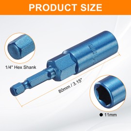 sourcing map Nut Driver 11mm Hex Drive Socket CR-V Steel Power Screw Drill Bits Socket Wrench Tools with 1/4" Quick Change Hex Shank for Power Drills Impact Drivers, Blue