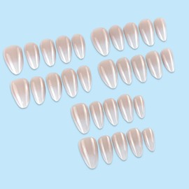 Nude Press on Nails Short Almond Fake Nails White Gradient Design French False Nails Glossy Stick on Nail Full Cover Reusable Glue on Nail Art for Women Decoration Manicure Supplies 24Pcs