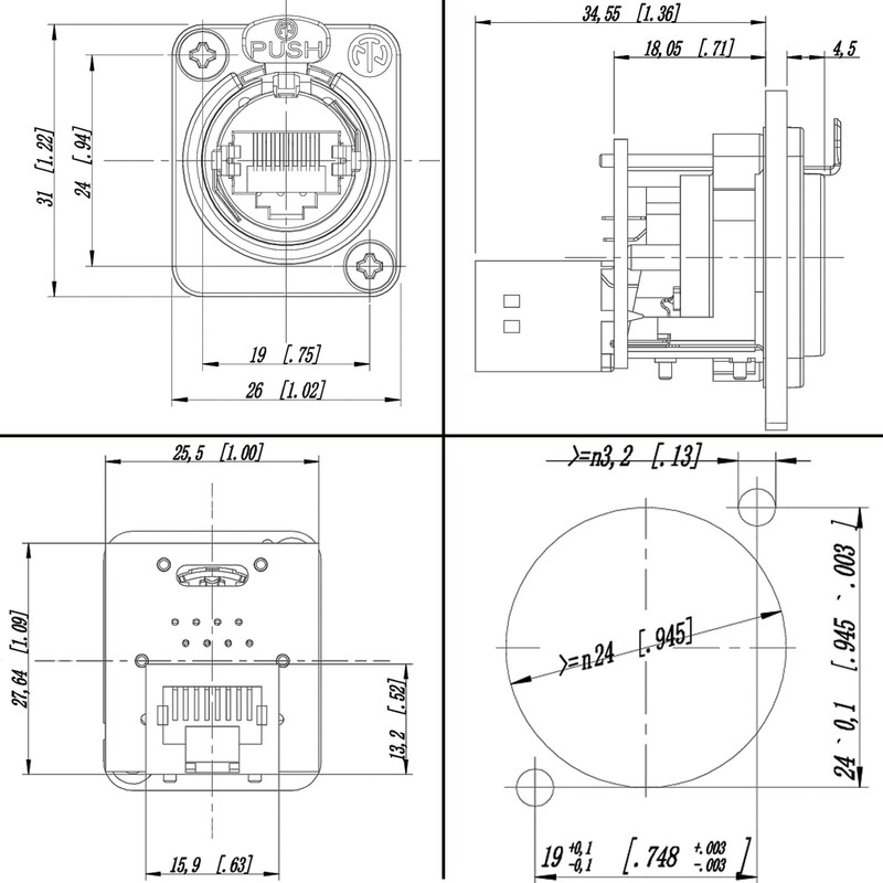 ANMBEST 6PCS NE8FDP-B Ethercon RJ45 Chassis Socket, Pass/Feed Through D