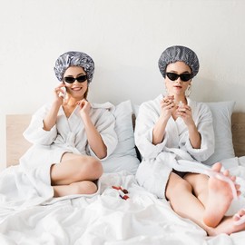 Fishent Shower Cap, Large Shower Caps for Women Reusable Double Layer Waterproof, Adjustable Extra Large Shower Cap for Long Hair and Braids（Zebra Print)