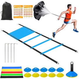 Panykoo Speed Agility Training Equipment Set - 20ft Agility Ladder, 10 Disc Cones, Resistance Parachute, 5 Resistance Bands & Carry Bag | Football Soccer Basketball Fitness Drills for Kids Adults