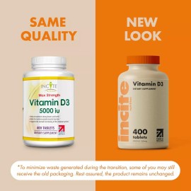 Incite Nutrition Vitamin D3 5000Iu VIT D3- 400 Easy Swallow Micro Tablets, High Strength, UK Made